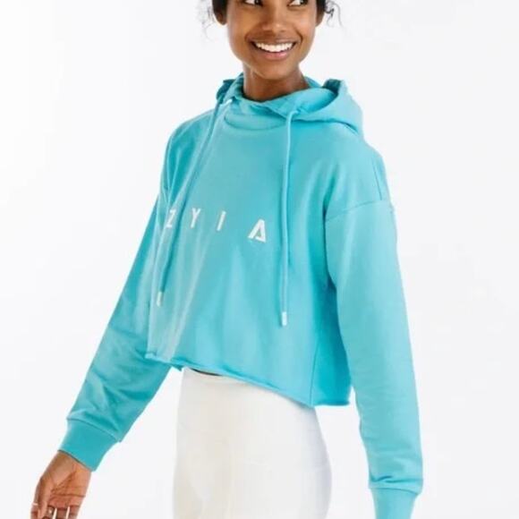 Zyia Cropped Hoodie Sweatshirt Blue Size Large - Picture 1 of 8